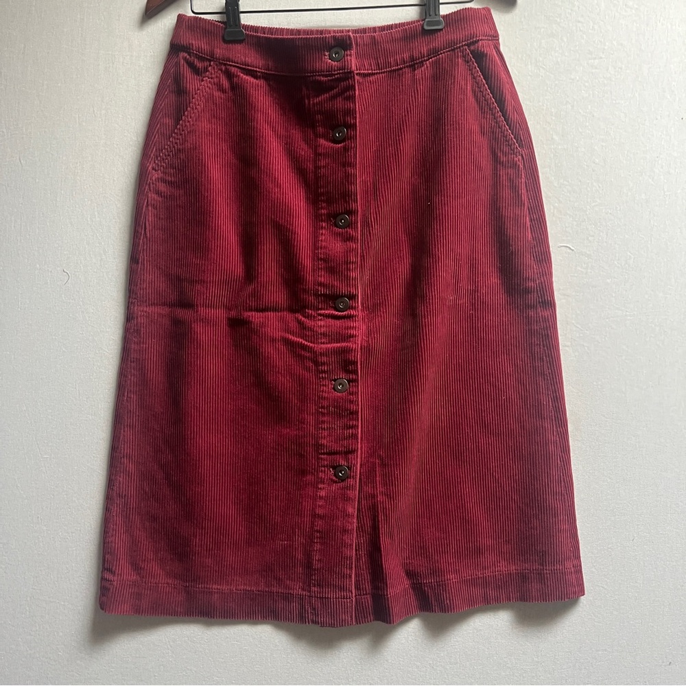 Uniqlo Burgundy Corduroy Button-Front Midi Skirt